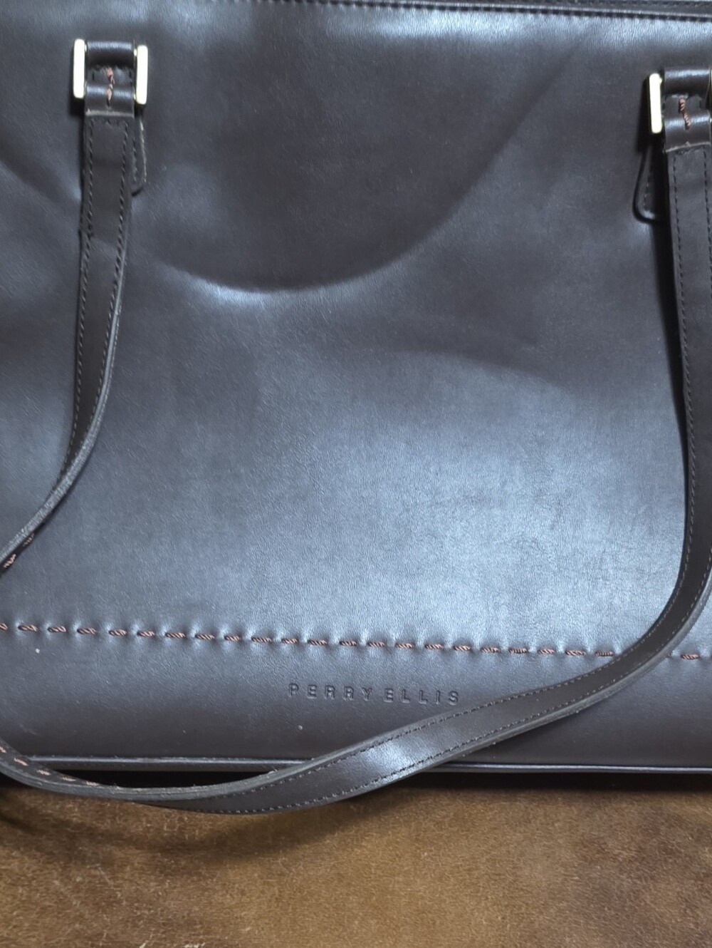 Vintage Perry Ellis Portfolio Brown Faux Leather Tote Bag